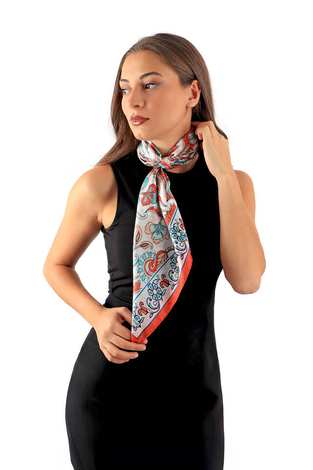 Pomegranate Flower Pattern Voile Silk Square Scarf - 3