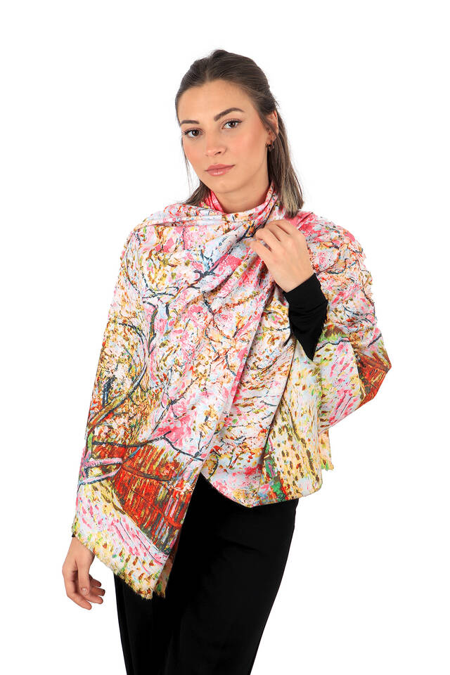 Pomegranate Flower Peach Tree Pattern Winter Shawl - 2