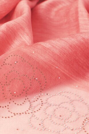 Pomegranate Flower Silk Organza Stone Scarf - Thumbnail