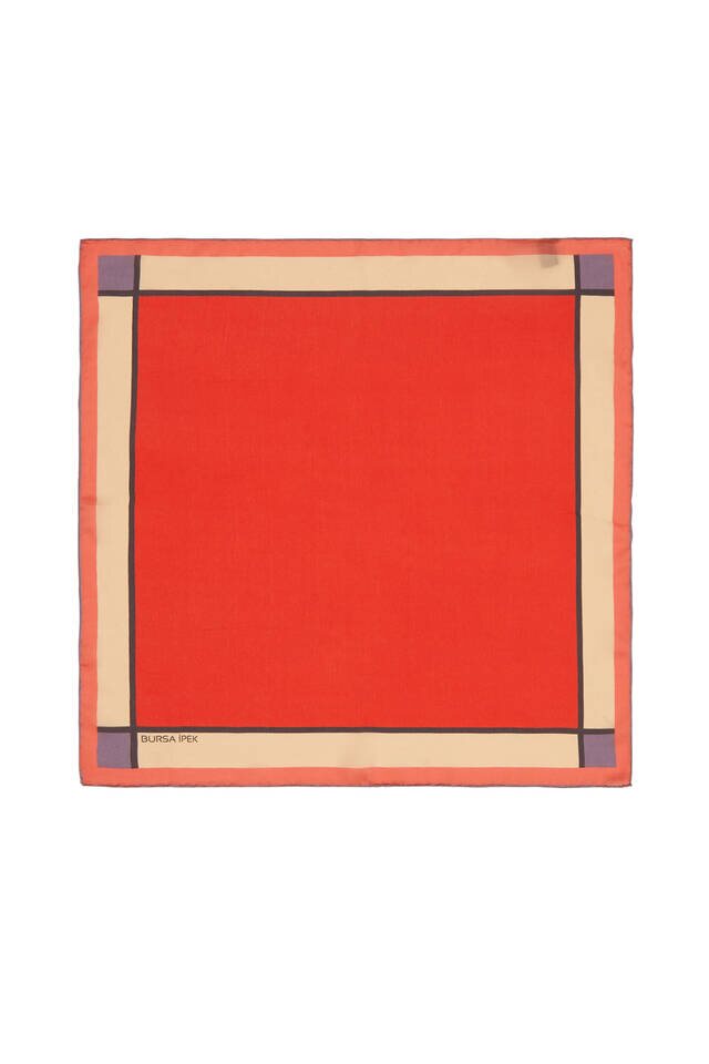 Pomegranate Flower Wide Border Plain Silk Pocket Square - Bursa İpek