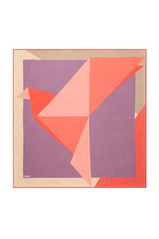Pomegranate Purple Geometric Pattern Twill Silk Square Scarf - Thumbnail