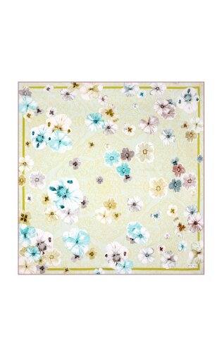 Acid Green Poppy Pattern Double-Sided Twill Silk Scarf 