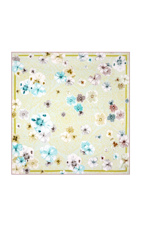 Acid Green Poppy Pattern Double-Sided Twill Silk Scarf 