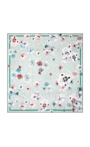 Mint Poppy Pattern Double-Sided Twill Silk Scarf 