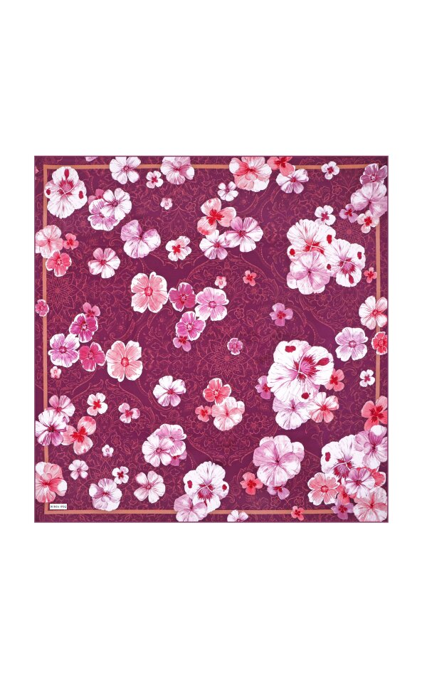 Damson Poppy Pattern Double-Sided Twill Silk Scarf 