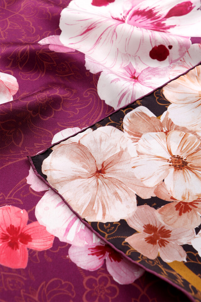 Damson Poppy Pattern Double-Sided Twill Silk Scarf - 2