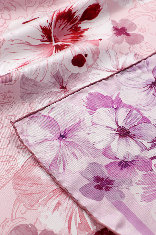 Pink Poppy Pattern Double-Sided Twill Silk Scarf - 2