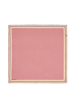 Powder Bordered Plain Silk Pocket Square - Thumbnail