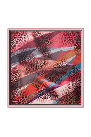 Powder Leopard Pattern Soft Square Scarf - Thumbnail