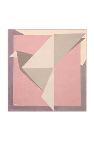 Powder Lilac Geometric Pattern Twill Silk Square Scarf 