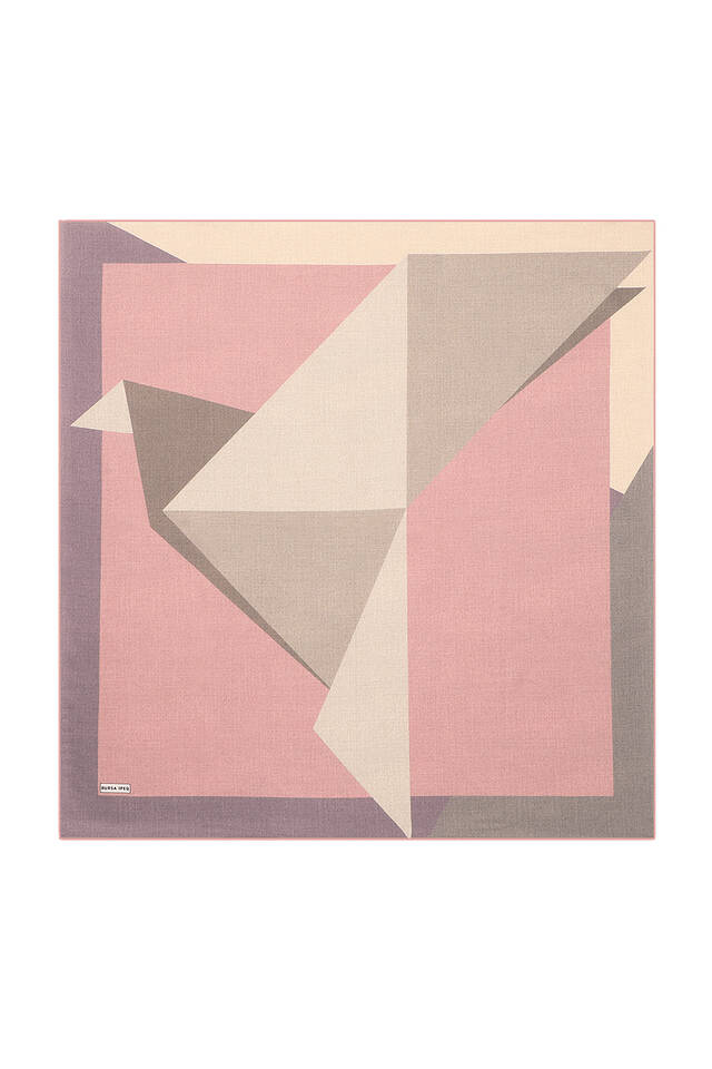 Powder Lilac Geometric Pattern Twill Silk Square Scarf - 1