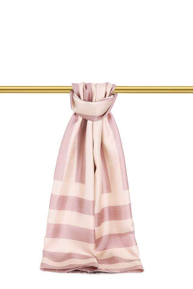 Powder Stripe Pattern Twill Silk Scarf 