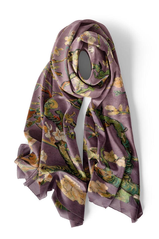 Purple Almond Blossom Silk Scarf - 3