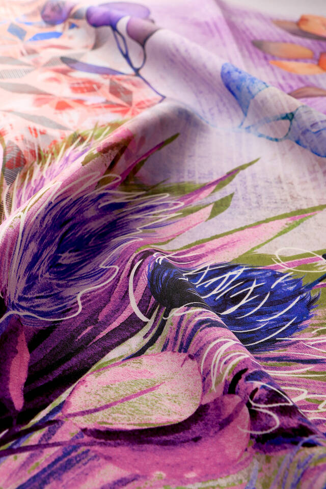 Purple Botanical Pattern Sura Silk Square Scarf - 2
