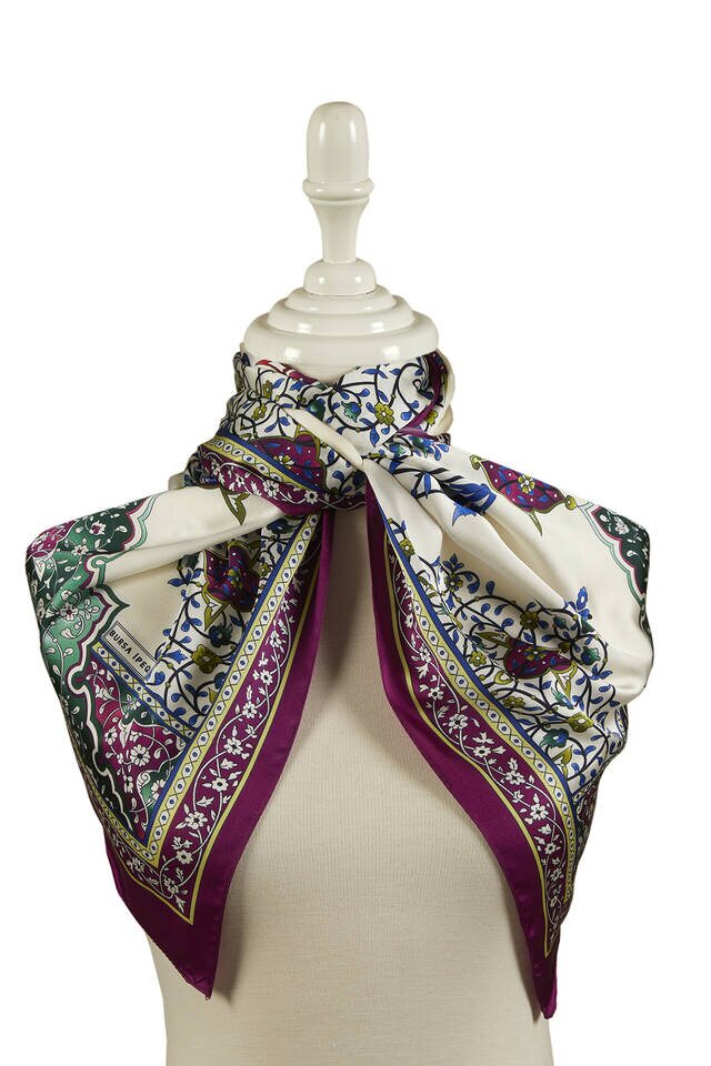 Purple Candlestick Pattern Wide Silky Foulard - 2