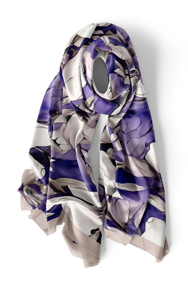 Purple Daffodil Pattern Silk Foulard - 4