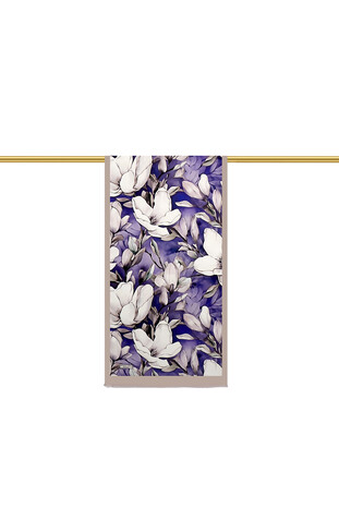 Purple Daffodil Pattern Silk Foulard - Thumbnail