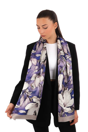 Purple Daffodil Pattern Silk Foulard 