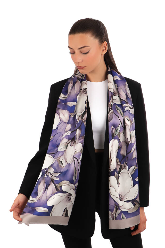 Purple Daffodil Pattern Silk Foulard 