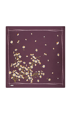 Purple Daisy Pattern Twill Silk Square Scarf 