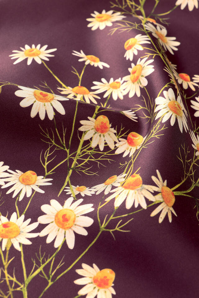 Purple Daisy Pattern Twill Silk Square Scarf - 3