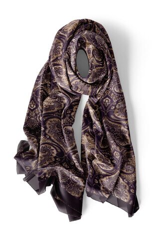 Purple Damask Pattern Silk Foulard - Thumbnail