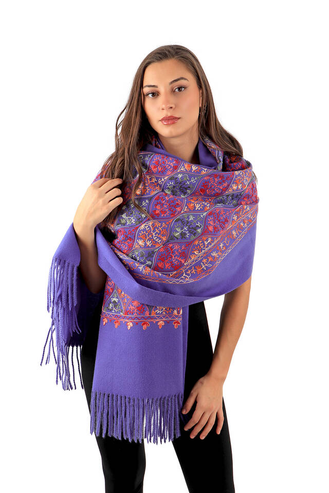 Purple Embroidered Winter Shawl - 2