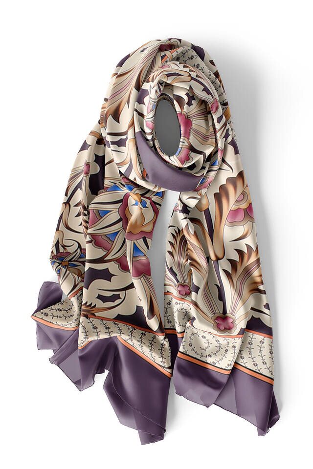 Purple Golden Horn Pattern Silk Foulard - 3