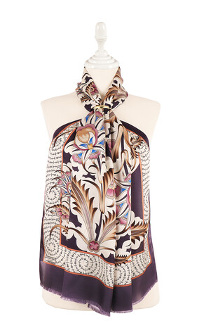 Purple Golden Horn Pattern Silk Foulard 
