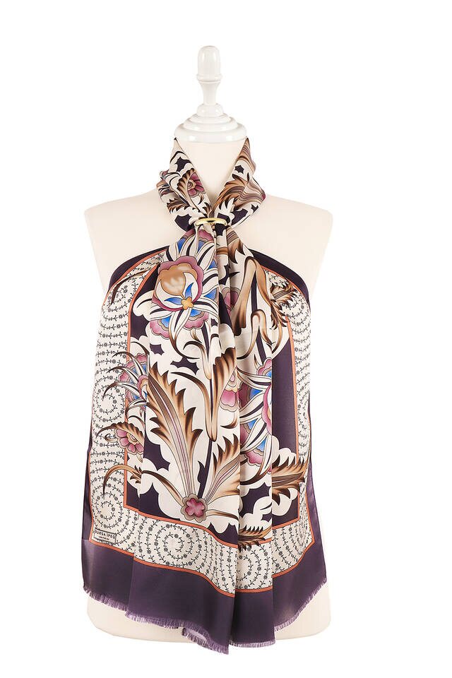 Purple Golden Horn Pattern Silk Foulard 