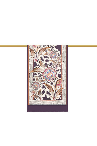Purple Golden Horn Pattern Silk Foulard - Thumbnail