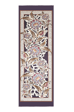Purple Golden Horn Pattern Silk Foulard - Thumbnail