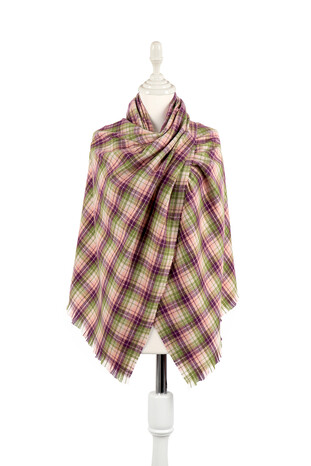 Purple Green Plaid Pattern Winter Shawl 