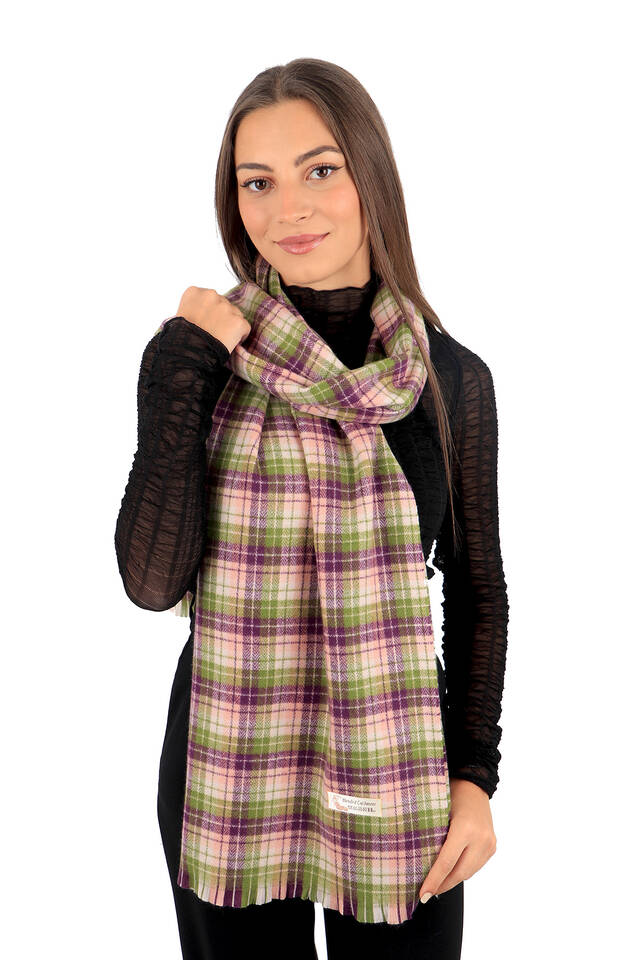Purple Green Plaid Pattern Winter Shawl - 2
