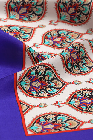 Purple Hatai Pattern Silk Square Scarf - Thumbnail
