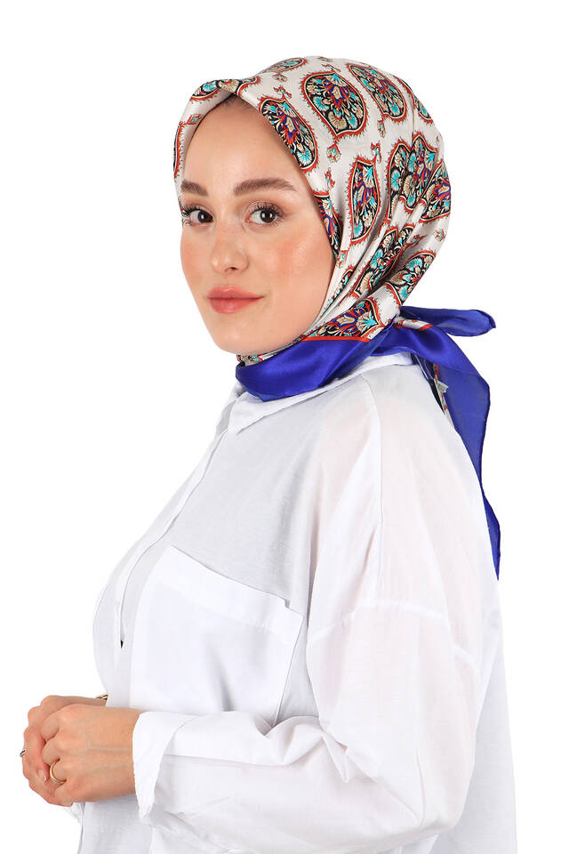 Purple Hatai Pattern Silk Square Scarf - 2