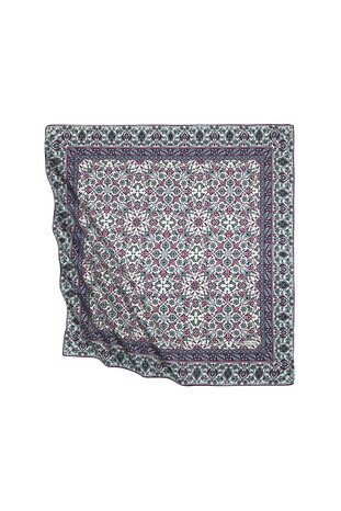 Purple Mint Turkish Patterned Tile Pattern Silk Square Scarf - Thumbnail