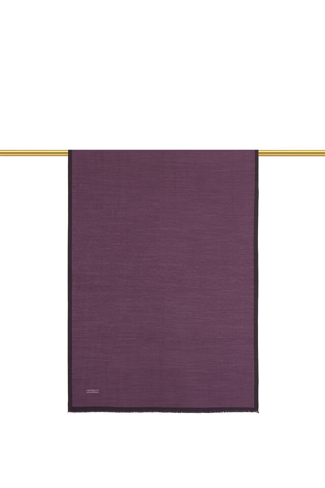 Purple Monogram Pattern Silk Cotton Scarf - 3