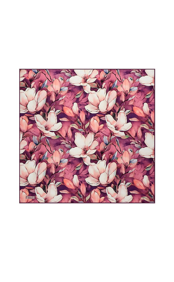 Purple Narcissus Pattern Silk Pocket Square - Bursa İpek