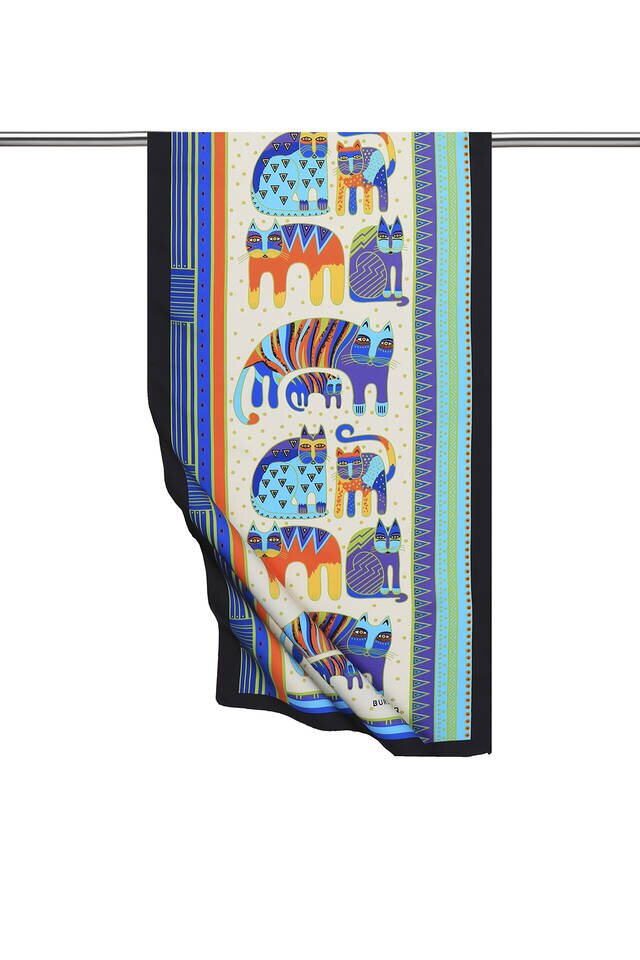 Purple Orange Patterned Silky Foulard - Bursa İpek