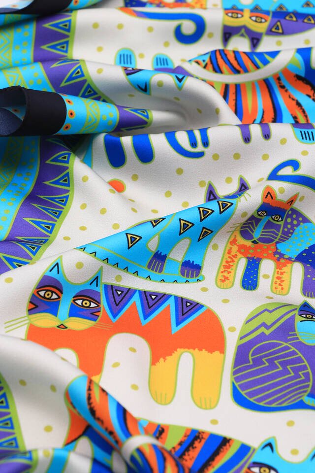 Purple Orange Patterned Silky Foulard - 3