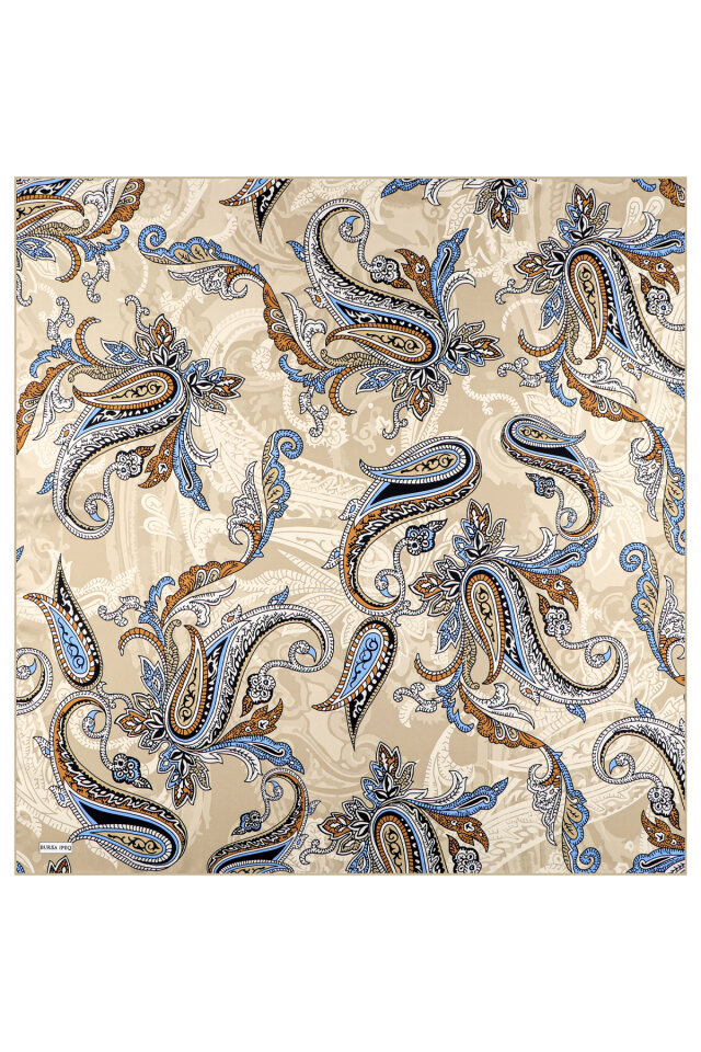 Beige Shawl Pattern Twill Silk Scarf - 2