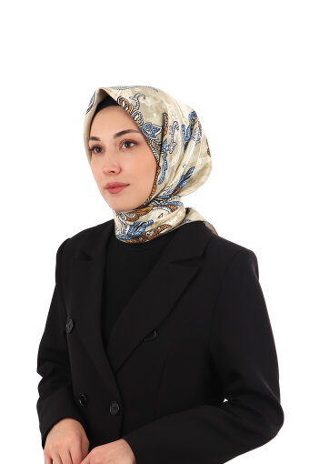 Beige Shawl Pattern Twill Silk Scarf 