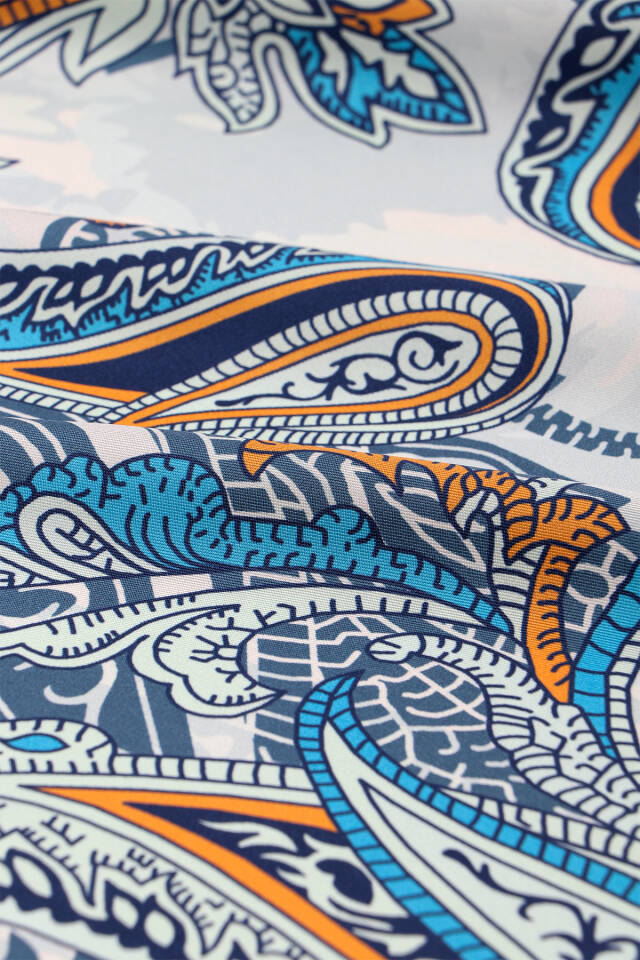 Ice Blue Shawl Pattern Twill Silk Scarf - 3