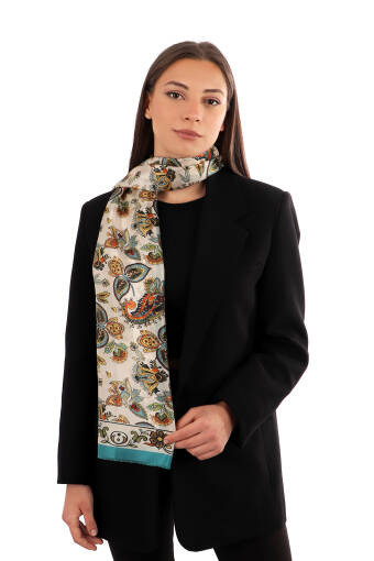 Beige Shawl Pattern Voile Silk Scarf 