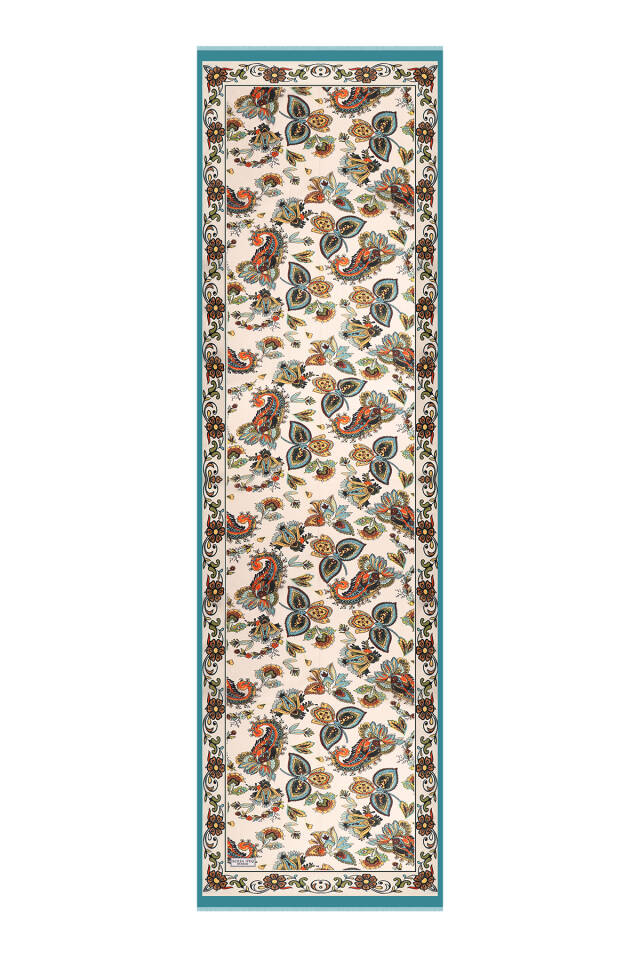 Beige Shawl Pattern Voile Silk Scarf - 4