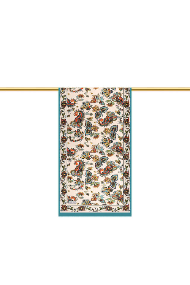 Beige Shawl Pattern Voile Silk Scarf - 3