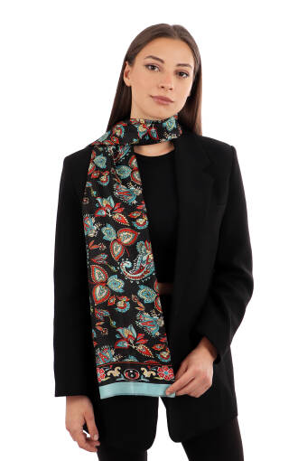 Black Shawl Pattern Voile Silk Scarf 