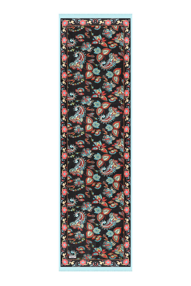 Black Shawl Pattern Voile Silk Scarf - 4