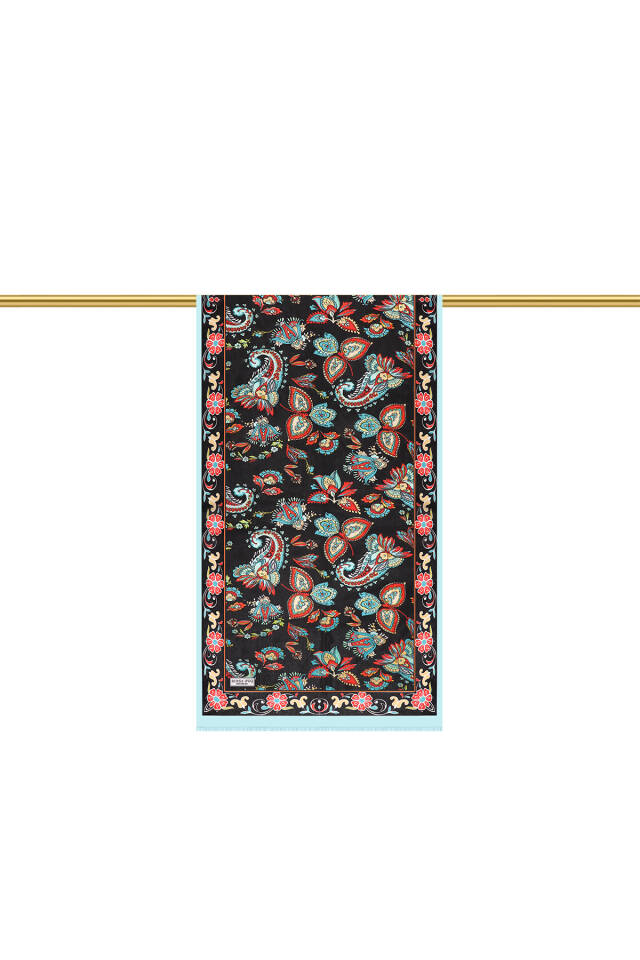 Black Shawl Pattern Voile Silk Scarf - 3